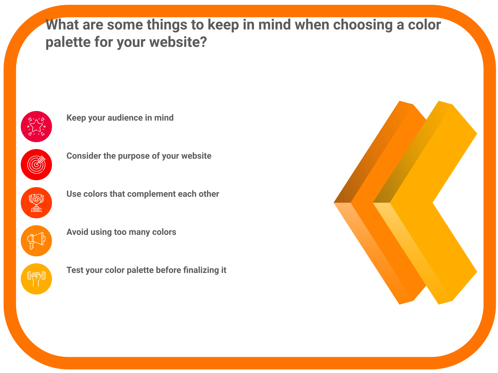 What are some things to keep in mind when choosing a color palette for your website?